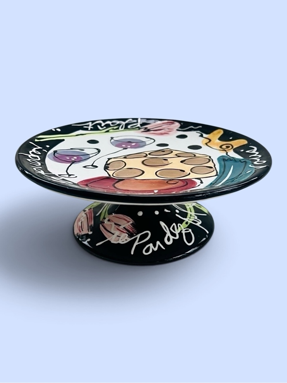 Joanne DeLomba for Lotus French Wine & Cheese Pedestal Plate Hand Painted
